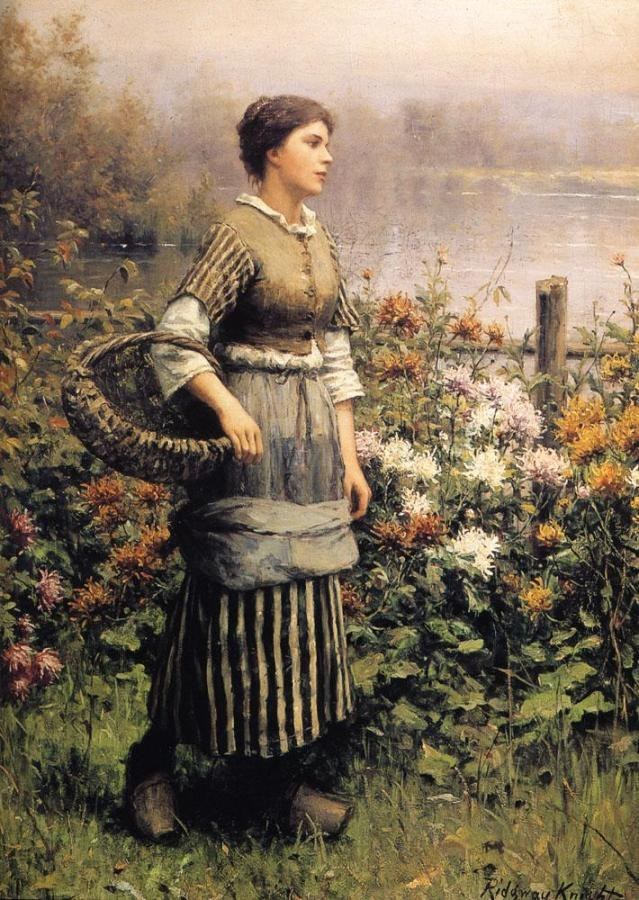 Daniel Ridgway Knight Maid Among the Flowers